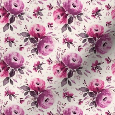 Olivia - pink, lilacs, watercolor, florals, peony, roses