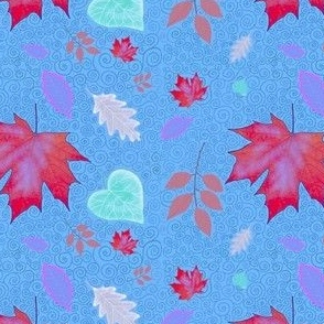 Autumn leaves spirals blue