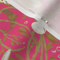Shells_ Starfish_ and Seaweed gold on pink Nautical_ Beach House_ Kim Marshall Studio