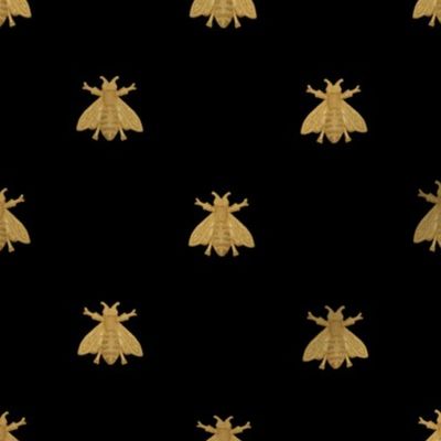 Napoleonic Bees ~ Faux Gilt on Blackest Black ~ 8 inch repeat