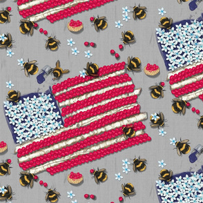 Patriotic Bees, US Flag, America 4th of July, Large Scale Minky, Independence Day - Gray
