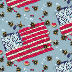 Patriotic Bees, US Flag, America 4th of July, Large Scale Minky, Independence Day - Blue