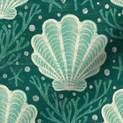 Scallop Shell Damask - large - Sea Green