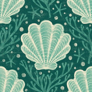 Scallop Shell Damask - large - Sea Green