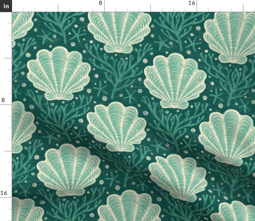 Scallop Shell Damask - large - Sea Green