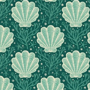 Scallop Shell Damask - small - Sea Green