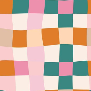 wavy check orange and pink large scale