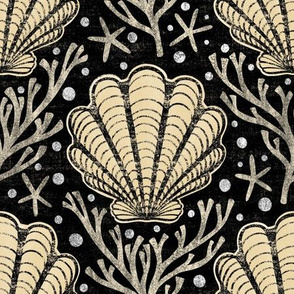 Scallop Shell Damask - large - black & cream