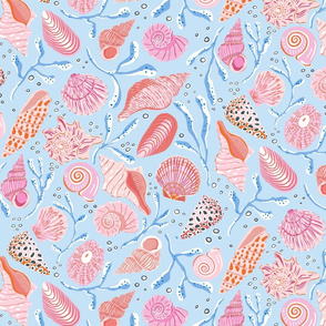 seashell/ pink on blue/large