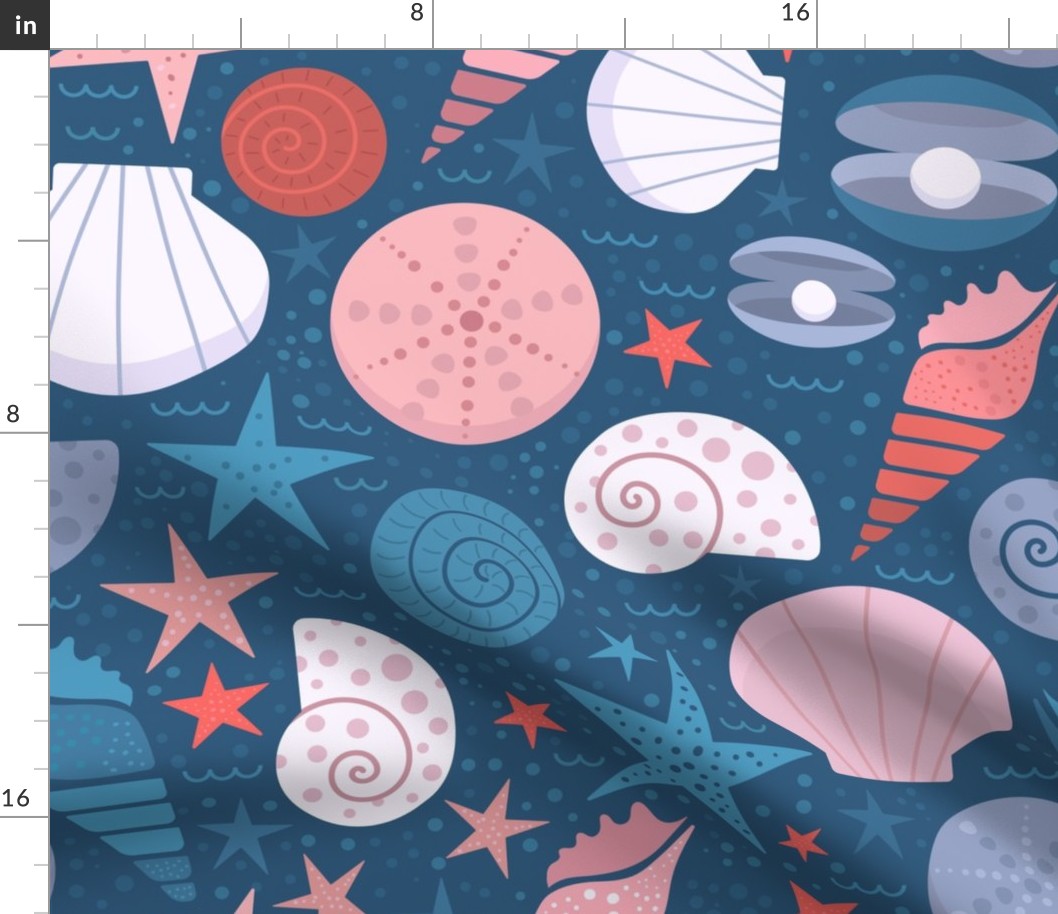 Pink and blue seashells art