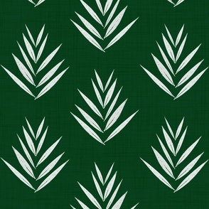 leaves - white leaves on dark emerald green - botanical fabric