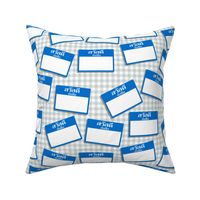 Scattered Thai 'hello my name is' nametags - blue on gingham