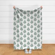 leaves - dark emerald green leaves on white - botanical fabric