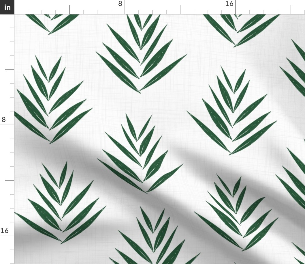 leaves - dark emerald green leaves on white - botanical fabric