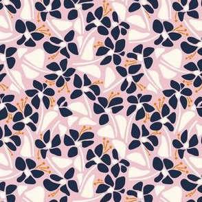 Abstract flowers navy on pink