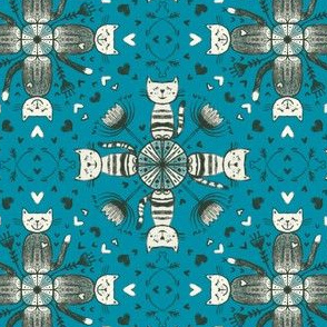 Happy Cat Retro Mandala pencil vintage blue