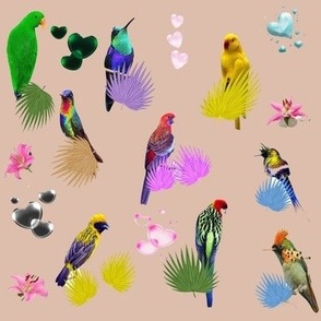 oiseaux fleurs sur fond coquille d'oeuf