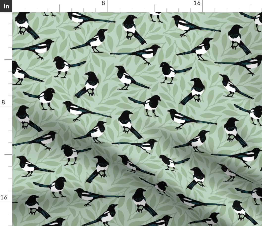 Magpies on Sage Green