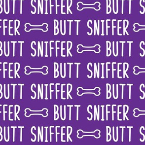 Butt Sniffer - white on purple- extra small scale