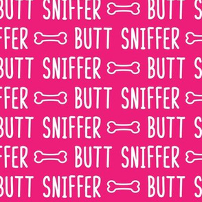 Butt Sniffer - white on fuschia pink- extra small scale