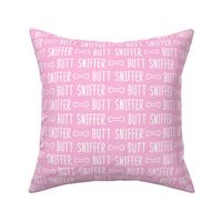 Butt Sniffer - white on light pink- extra small scale