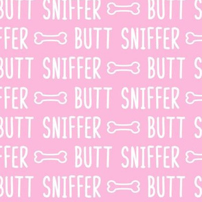 Butt Sniffer - white on light pink- extra small scale