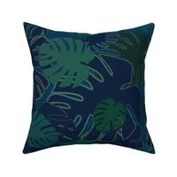 Monstera Leaves Large Scale Blue Green