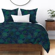 Monstera Leaves Large Scale Blue Green