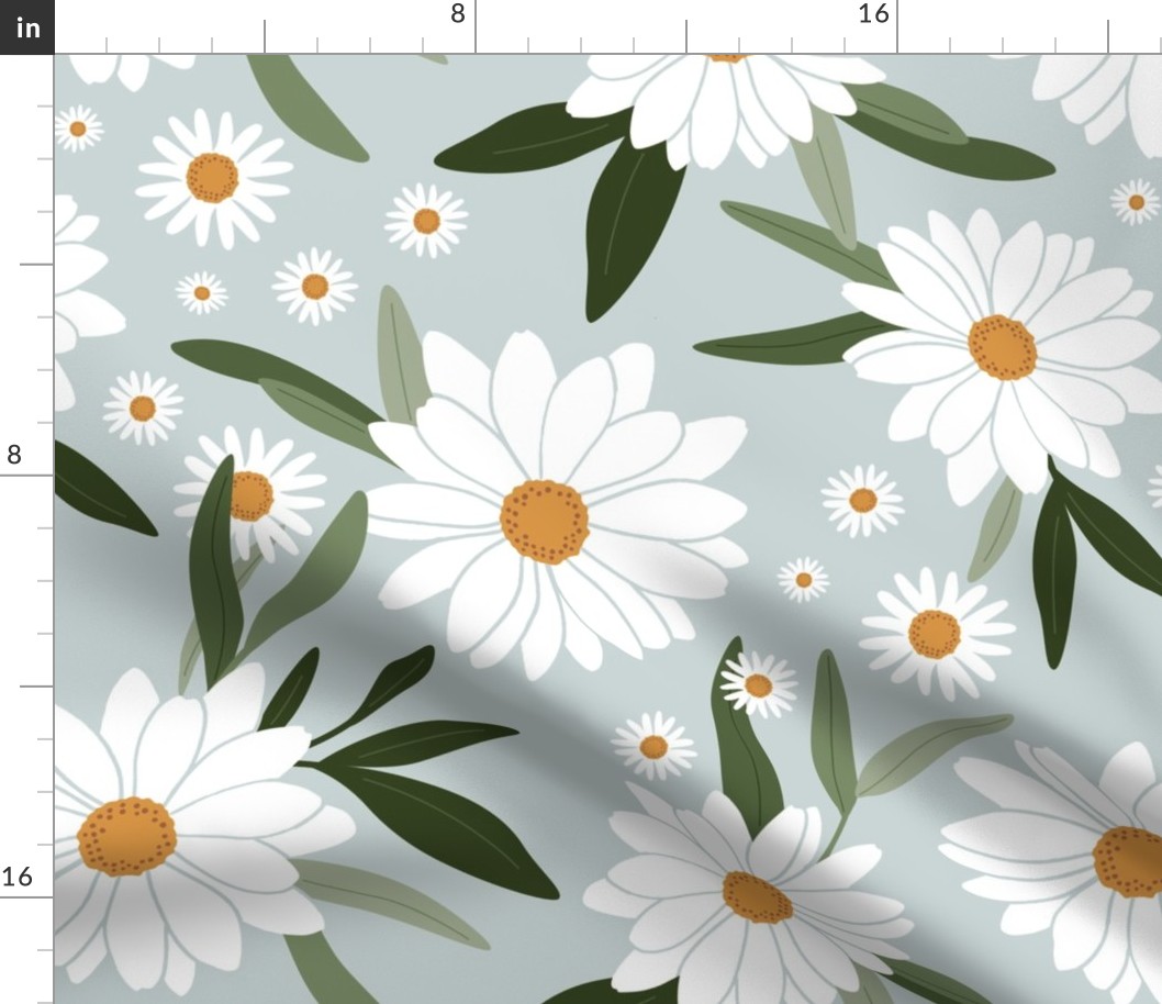 Daisies on Dusty Blue - Jumbo Scale