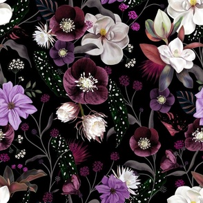 Midnight Dark Botanical Dream Purple M