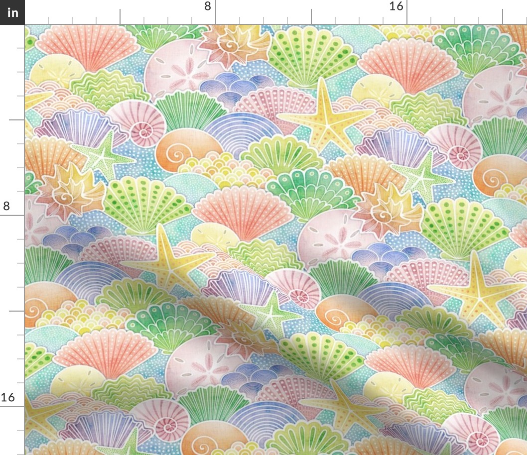 Rainbow Seashells- Summer Beach- Sea Shells Coastal Wallpaper- Watercolor Pastel Colors- Coastal Grandma- Small