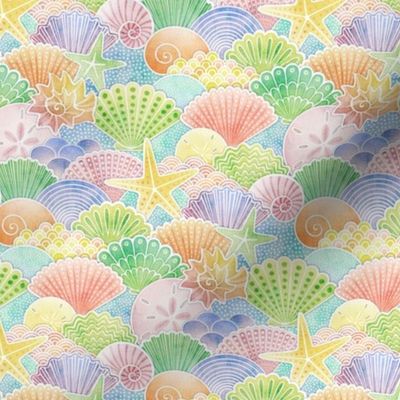 Rainbow Seashells- Summer Beach- Sea Shells Coastal- Watercolor Pastel Colors- Coastal Grandma- Mini