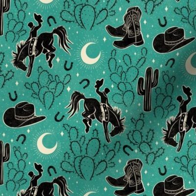 Cowboys and Cacti - small - turquoise & black