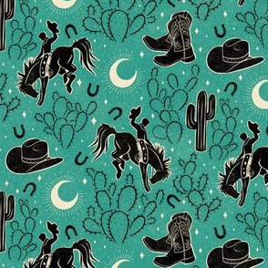 Cowboys and Cacti - small - turquoise & black