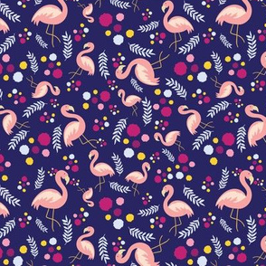 MINI Flamingos with tropical branches and polka-dots