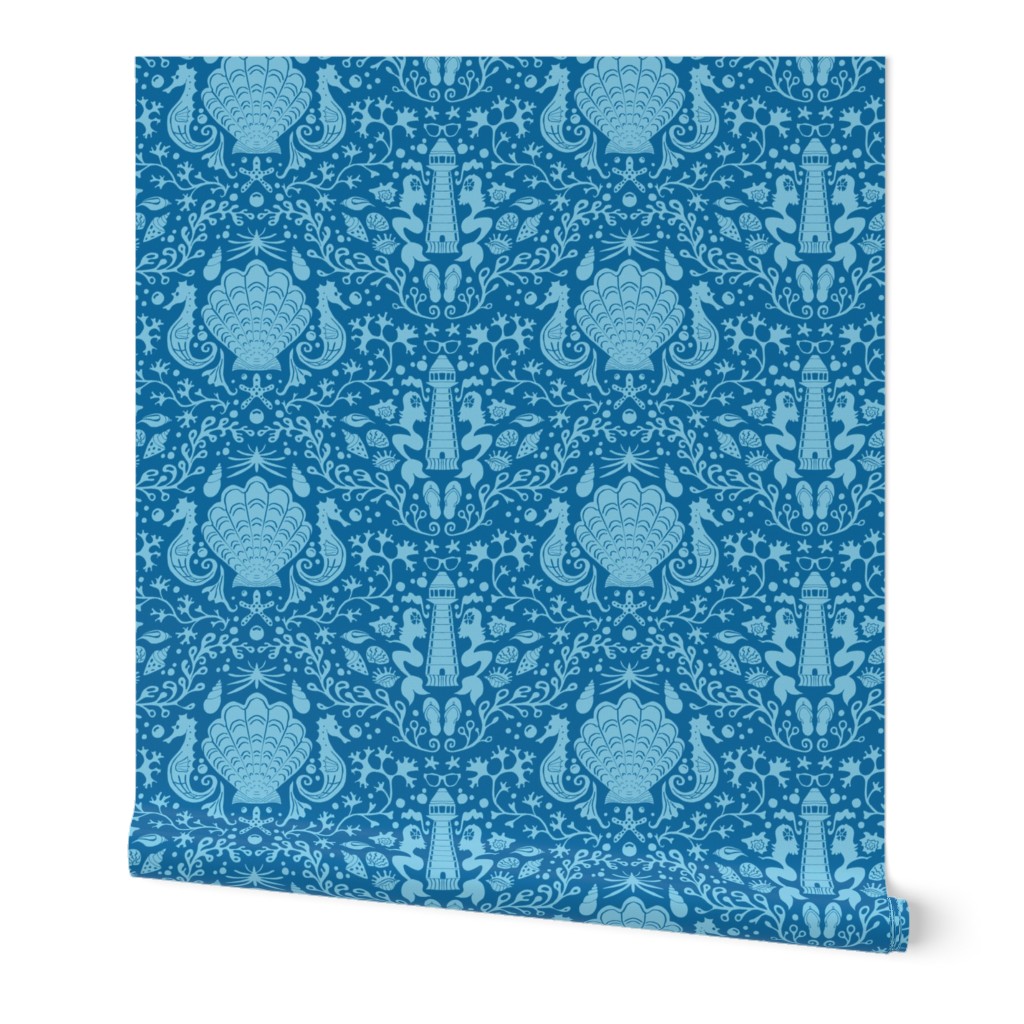 summer beach damask cornflower blue