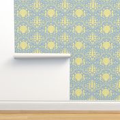 summer beach damask blue yellow | large