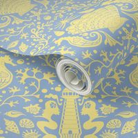 summer beach damask blue yellow | large