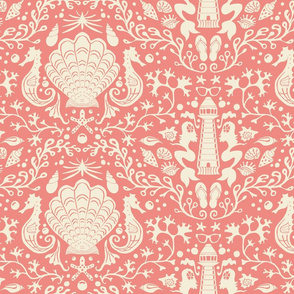 summer beach damask light scarlet | large