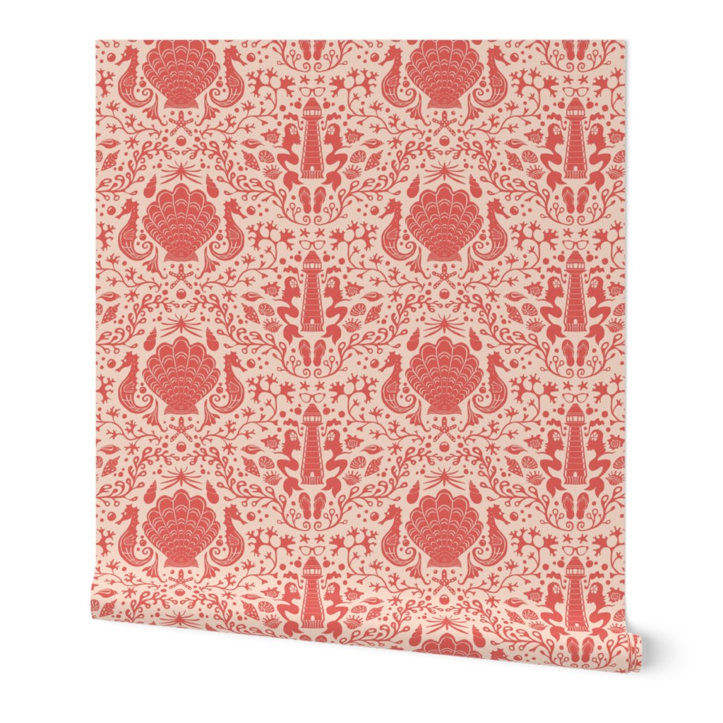 summer beach damask coral red