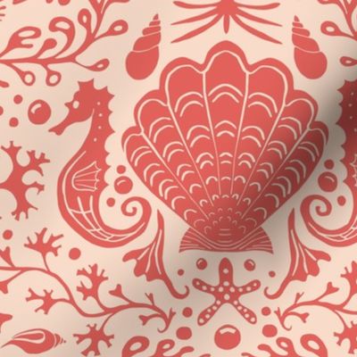 summer beach damask coral red