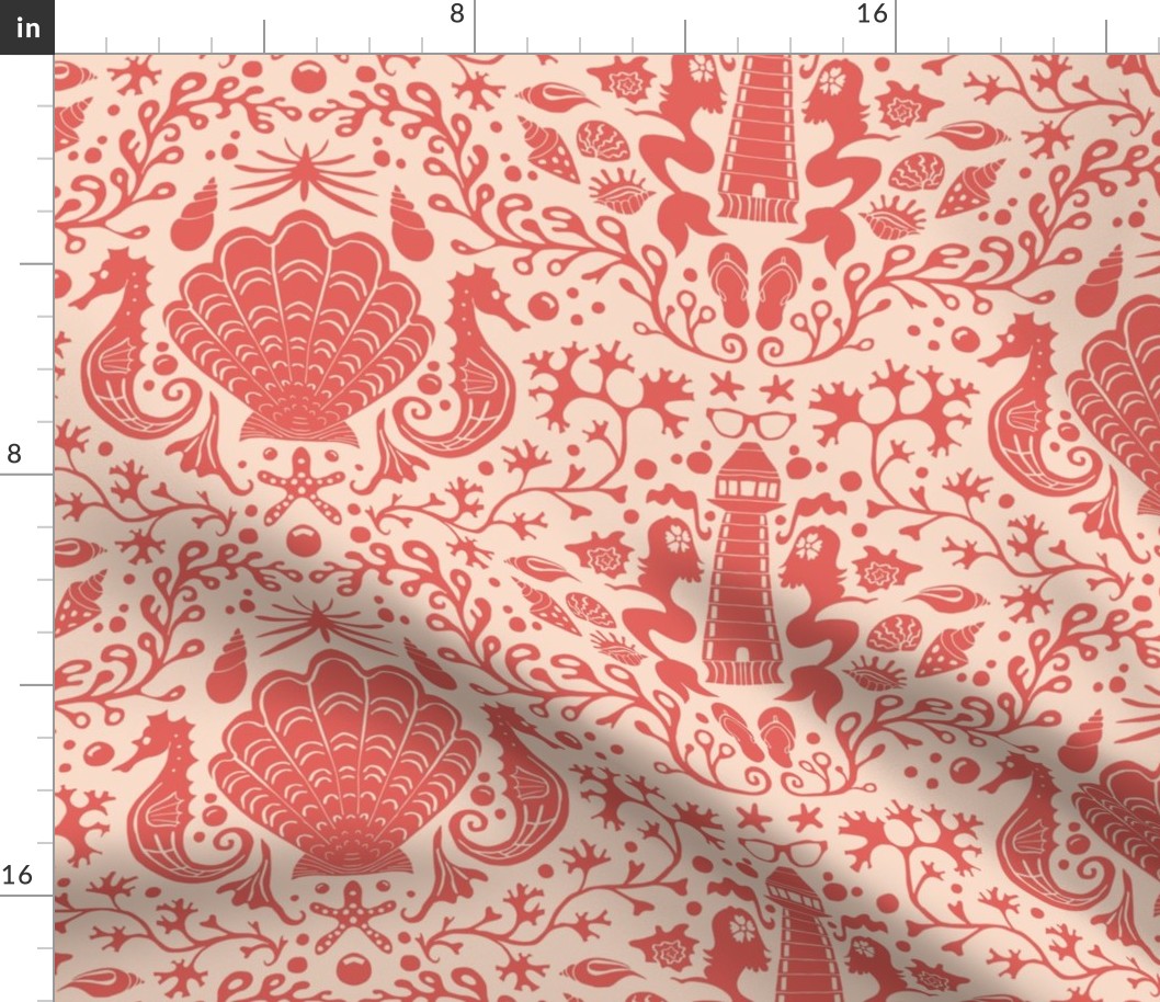 summer beach damask coral red