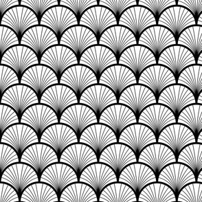 Minimalistic Art Deco Fan Pattern Black And White Smaller Scale