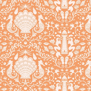 summer beach damask papaya large