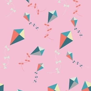 Pink Fabric with a Multicoloured Kites Design