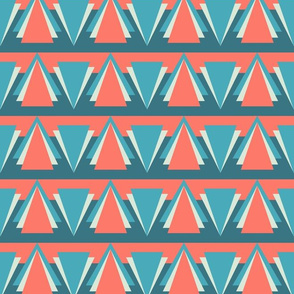 Blue and Coral Triangles Art Deco Fabric