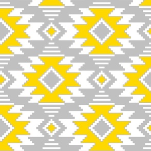 Tribal Aztec Native Ornament - White Gray Yellow Sunny Gold Pastel Ethnic Geometric Amulet Boho Pattern - Large