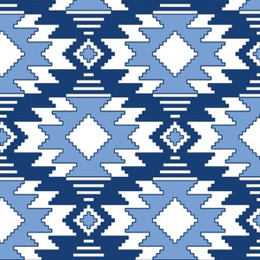Tribal Aztec Native Ornament - White Navy Cyan Pastel Blue Ethnic Amulet Boho Pattern - Large