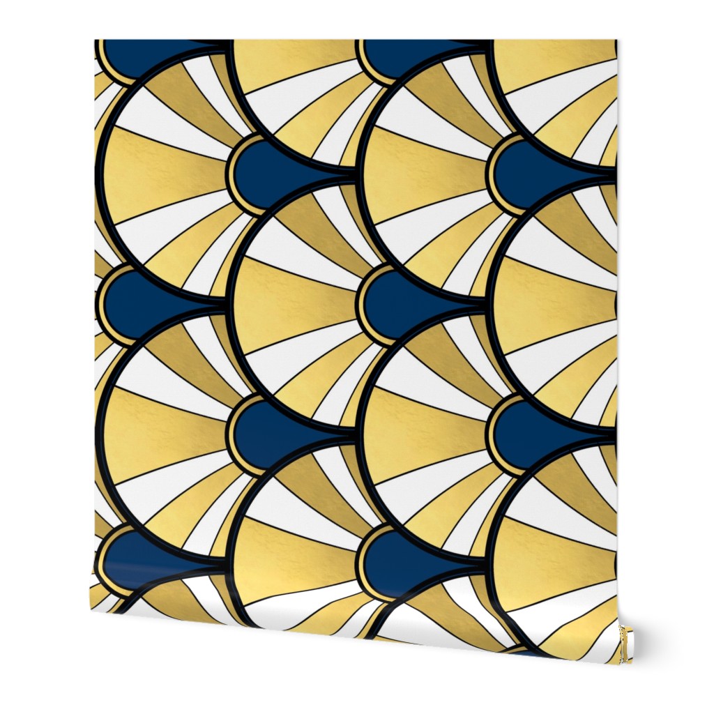 Rotated Navy and Gold Flow Art Deco  Fan