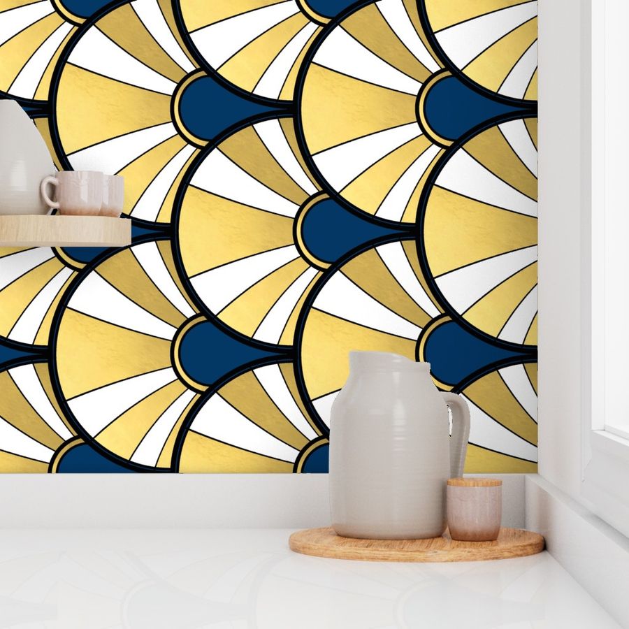 Rotated Navy and Gold Flow Art Deco  Fan